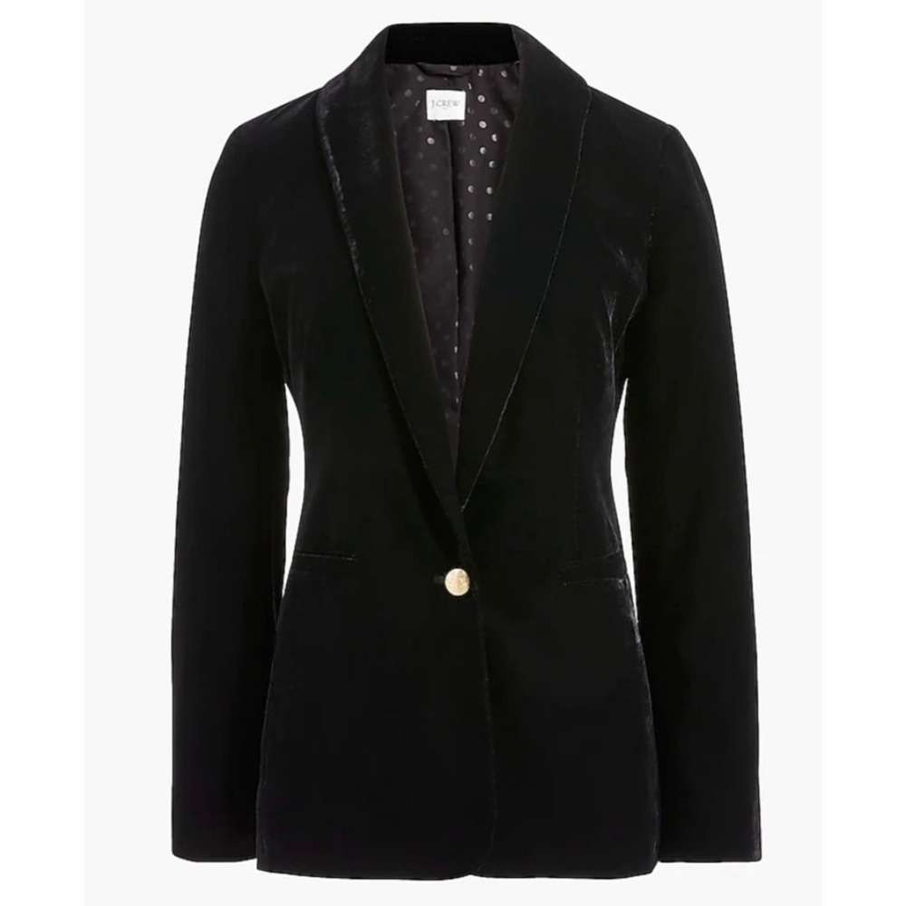 J.Crew Velvet One Button Blazer 2 Black Office Holiday Classic Preppy AG511